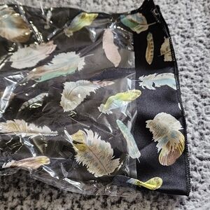 Black colorful feather head scarf NWT